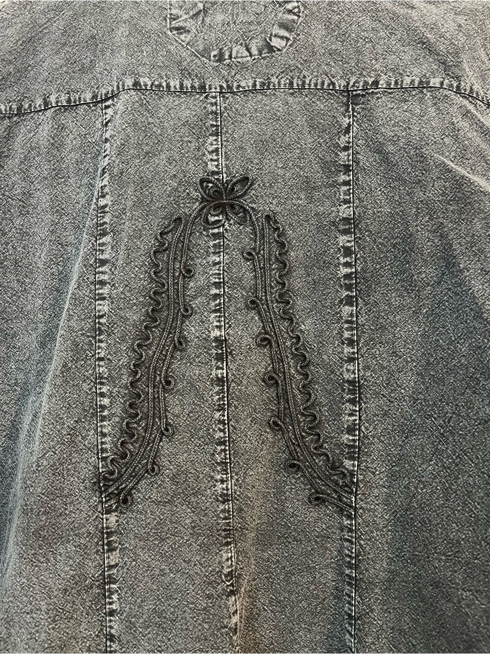 Caamano Y2K cotton embroidered blue peasant babydoll V neck Western Indie top L - Picture 11 of 12